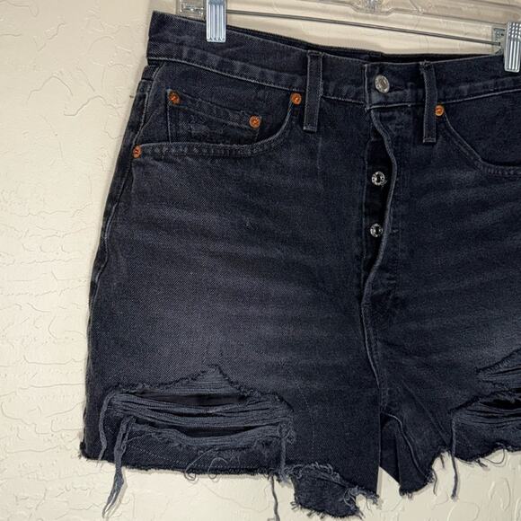 Re/done revolve 50s cut off short frayed denim shorts destroyed shadow black - Picture 4 of 9